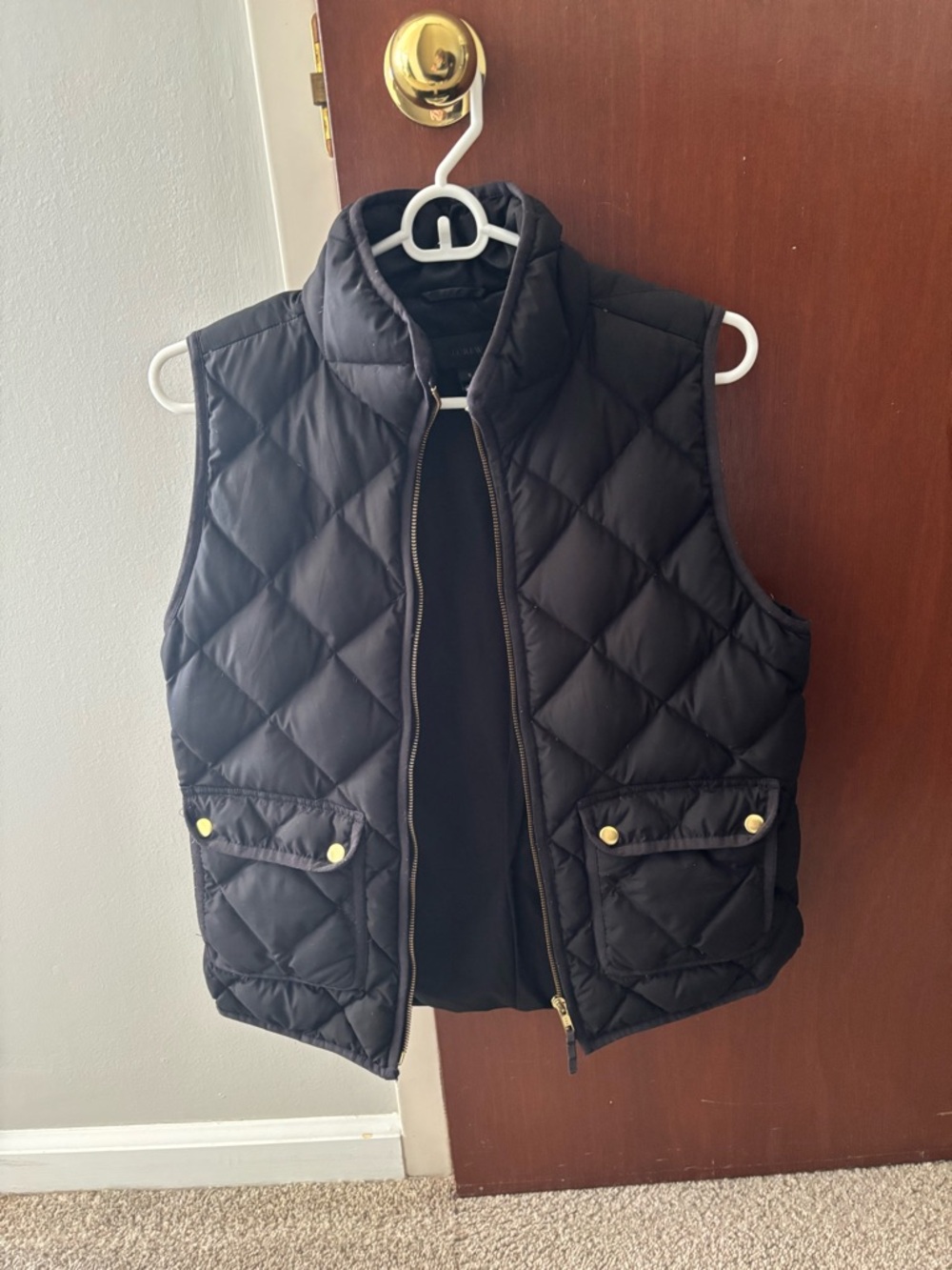 J. Crew Black Quilted Puffer Vest with Gold Zipper